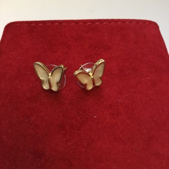 Gold & White Butterfly Shaped Stud Earrings - Picture 3 of 7